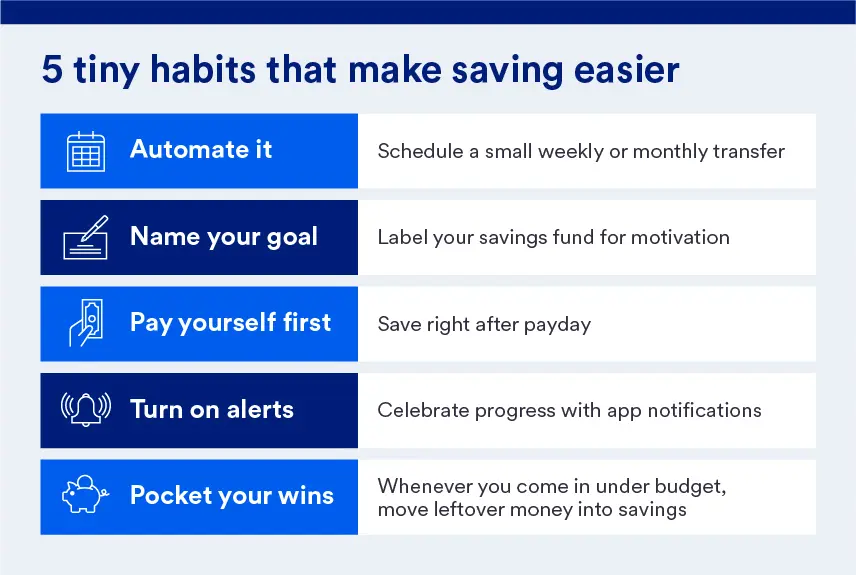 chart showing 5 tiny habits to make saving easier