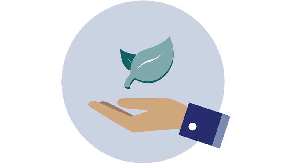 illustration of a hand catching a leaf