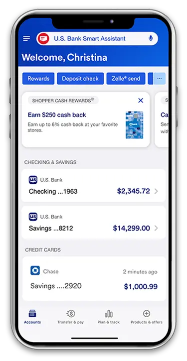 illustration of U.S. Bank app customer dashboard