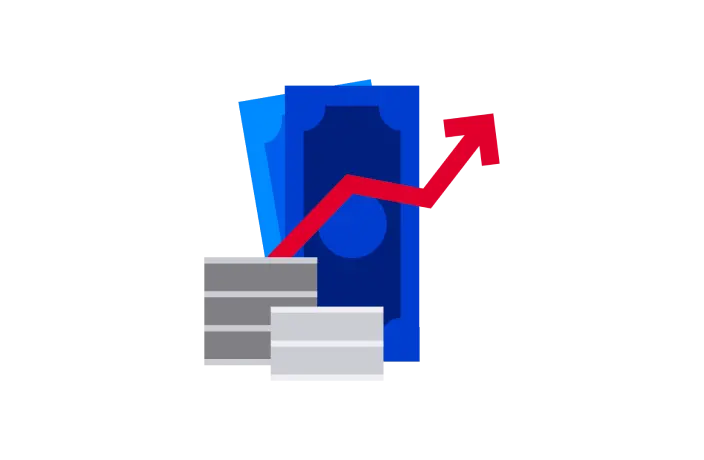 Money growth chart illustration of currency with a chart trending up overlay