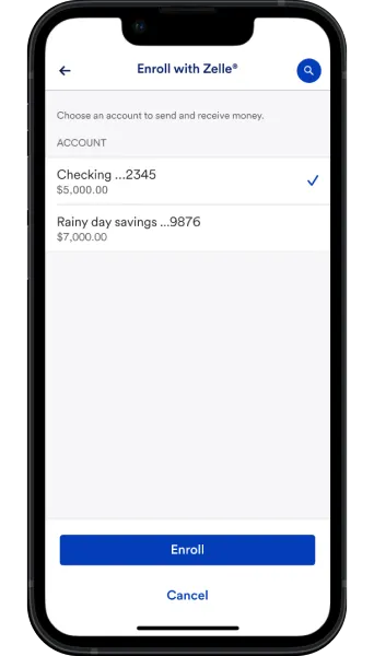 Step 3 to enroll in Zelle – Connect your account to Zelle