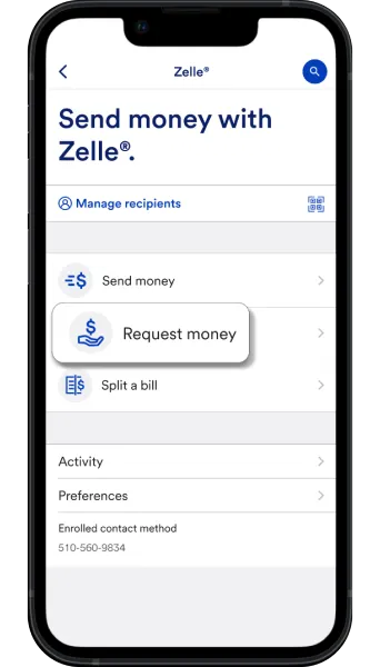 Request money with Zelle view in the mobile app