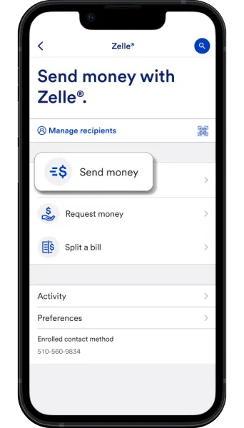 Send money with Zelle view in the mobile app