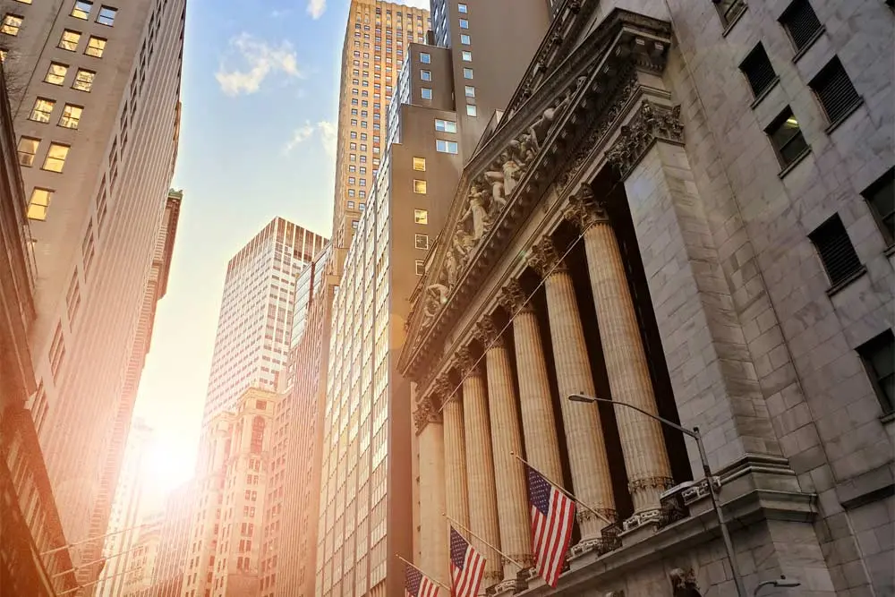Photo of the NYSE building in early morning