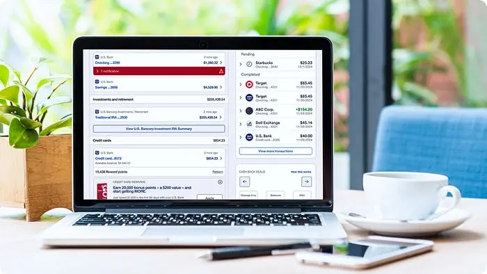 Laptop with banking dashboard on the screen