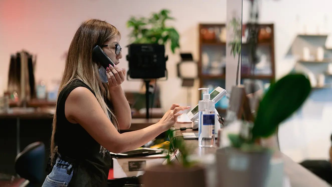 business owner checking pos