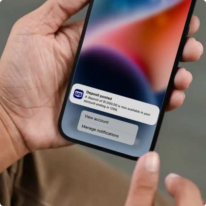Account notification of a deposit posted seen in the U.S. Bank mobile app