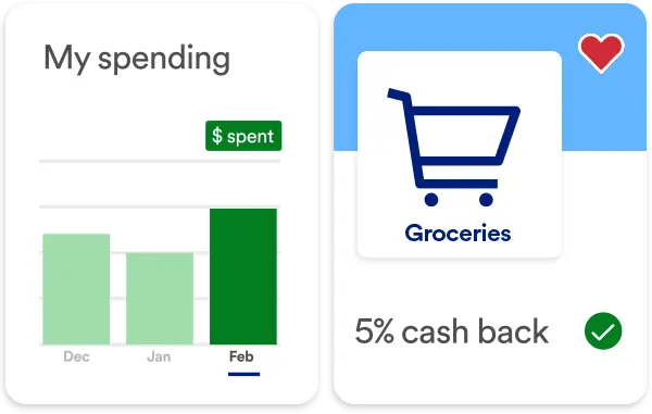 View of monthly spending and cash back on groceries in the mobile app