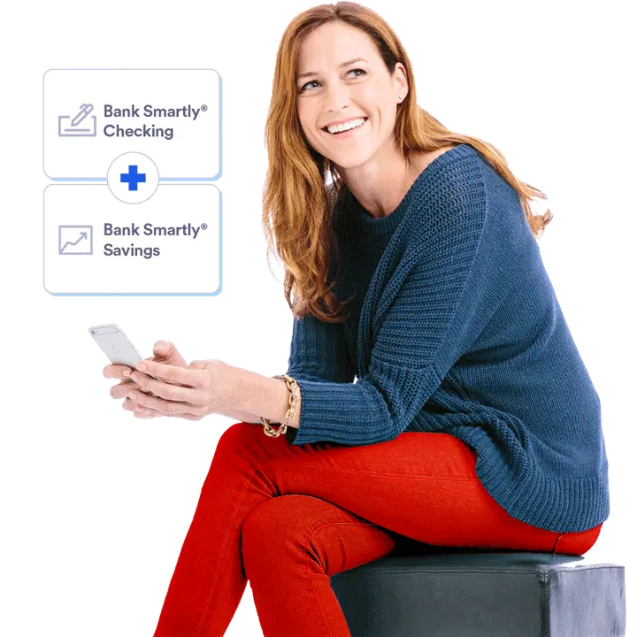 Smiling person holding a smartphone, ready to open a checking and savings account together