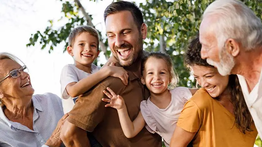 Happy family outside
