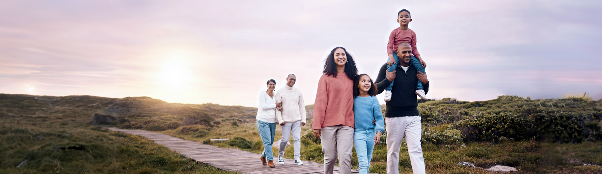 Several generations of a family walking together