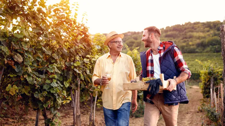Two people talking in an outdoor setting