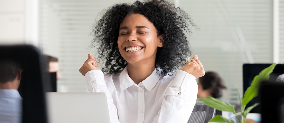 Woman excited about new job offer