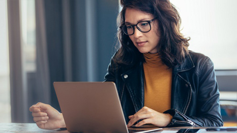 Woman working on laptop